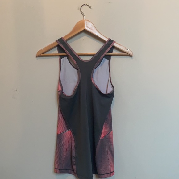 Nike Dri Fit Workout Tank Pink Gray Stripe White Swoosh Size XS - Picture 4 of 4
